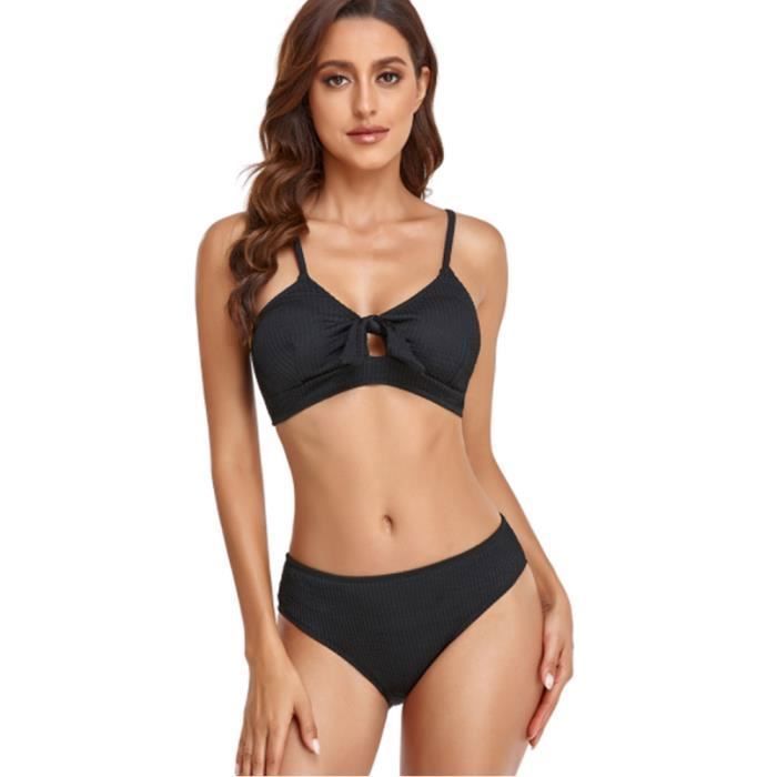 Maillot de Bain Femme Ensemble 2 Pièces Bikini Push Up rembourré Cravate noué