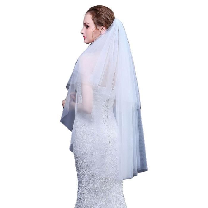 100cm Voile de Mari?�e Court ?� 2 Niveaux Accessoires de Mariage Voile Cath?�drale Doux Simple avec 