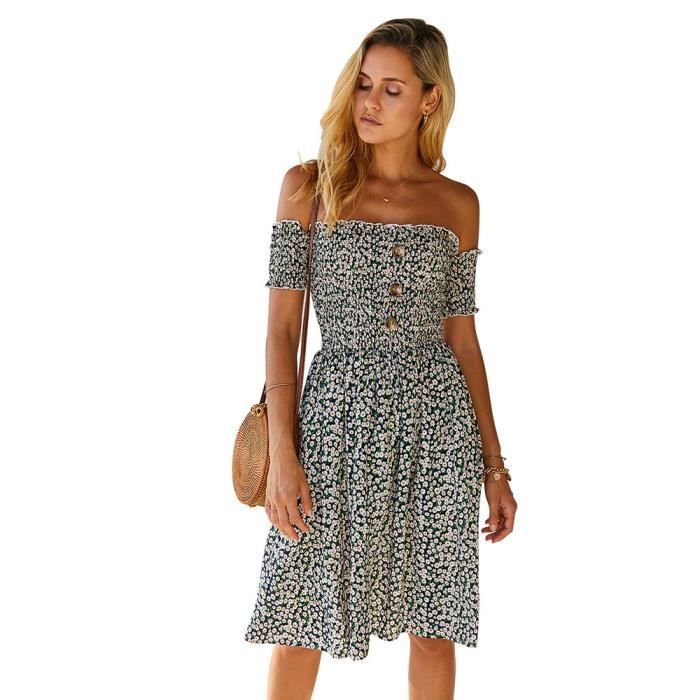 Robe Femme Mousseline Chic Col Licou – Courte Devant Longue Derrière | Robe Soirée Élégante Vintage Bohème – SCBFDI