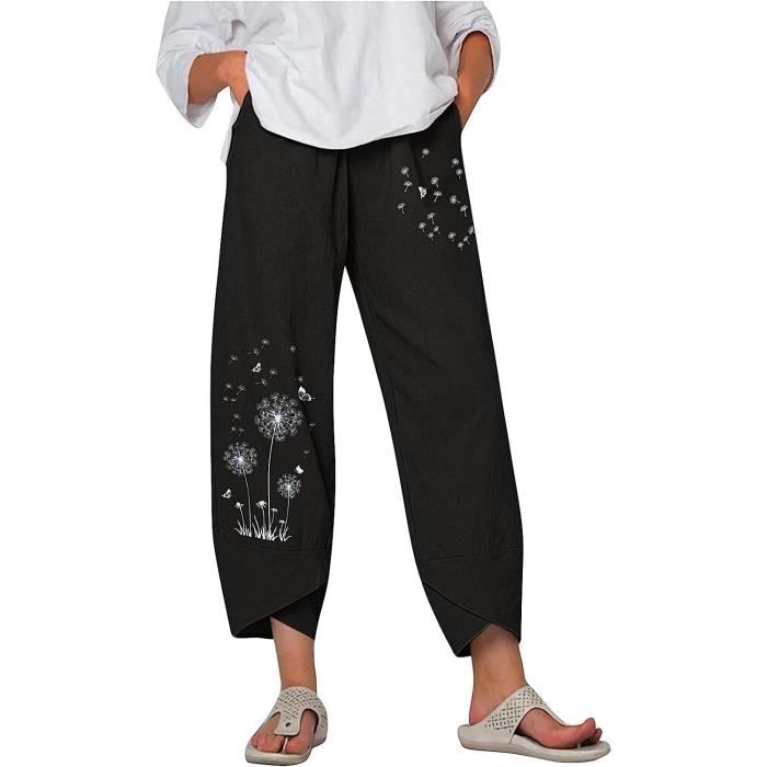 Femme Pantalon en Lin Été Pantalon Fluide Léger avec Poches Pantalon Large  Casual Décontracté - Noir Noir - Cdiscount Prêt-à-Porter