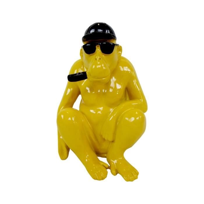 25 cm Statue en résine singe gorille aune assis