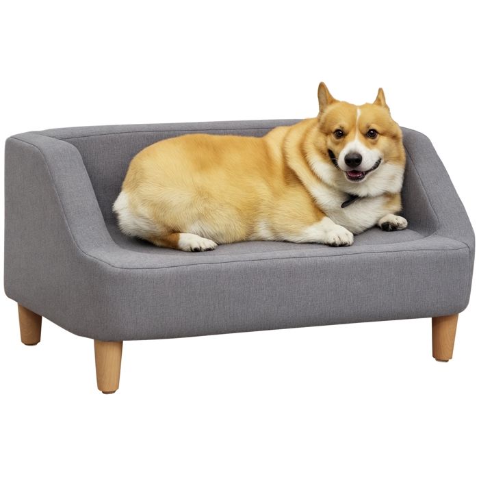 PawHut - Canapé pour animaux - Tissu polyester au toucher lin - 75x55x39cm - Gris PawHut - Canapé pour animaux - Tissu polyester au toucher lin - 75x55x39cm - Gris