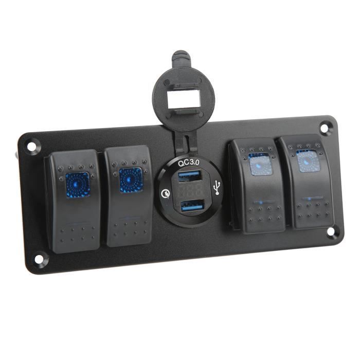 Interrupteur Basculant 6 Positions Avec Double USB Et Voltmètre - 12-24V, Bleu LED, Pour Voiture/camping-car