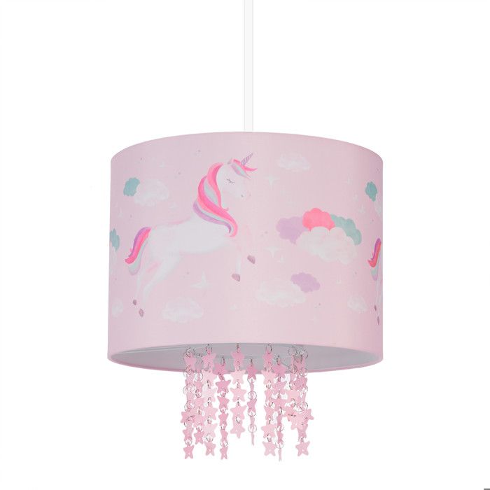 Relaxdays Luminaire abat-jour orné de licornes douille E27 HD env. 158 x 35 cm pour chambre denfant rose