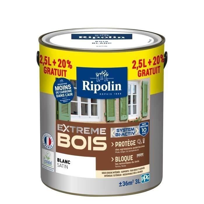 RIPOLIN Peinture Bois Satin Haute Protection 10 ans qui Protège et Magnifie vos Bois - Blanc