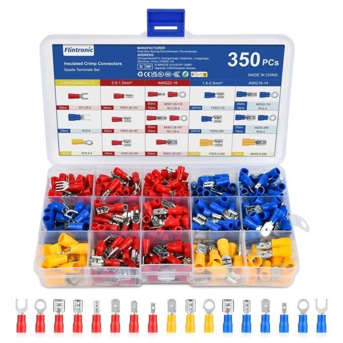 120 Pièces Cosse à Sertir Kit Cosses Electriques Pour Voiture Avec Sertir Bornes De Batterie Connecteur Sc Apercu De La Bouche Et Lsolation Bottes 88902082