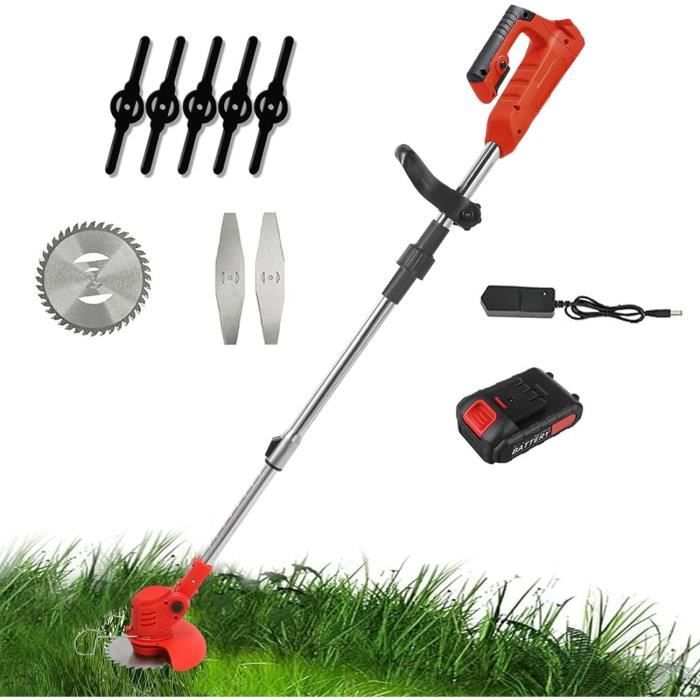 Débroussailleuse électrique Sans Fil 21V Avec 2 Batteries - Tige Télescopique, 3 Lames Interchangeables, Légère Et Silencieuse, Pour Jardin Et Pelouse