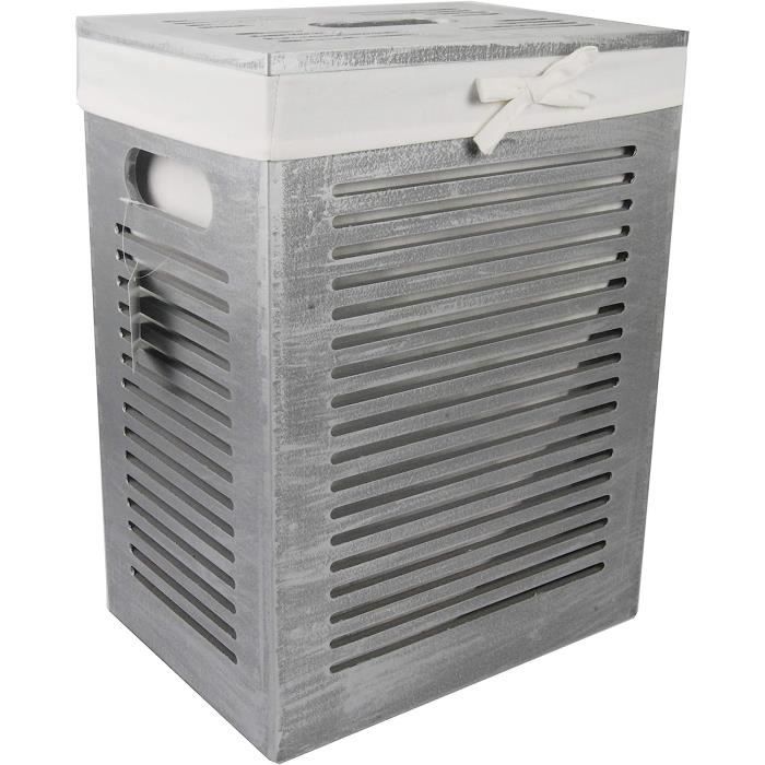 Étagère Salle De Bain Zeller Avec Panier Linge - Bambou/MDF Blanc - 36x33x98cm