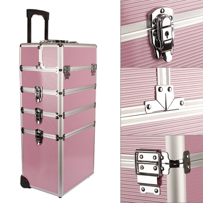Trolley Maquillage 4-en-1 Aluminium - Boîte à Maquillage Professionnelle Portable - Violet