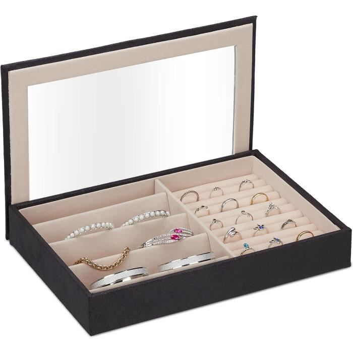 ZERODIS Boîte à Bagues Carrée Coffret Cadeau De Bijoux Anti-poussière Intérieur En Velours