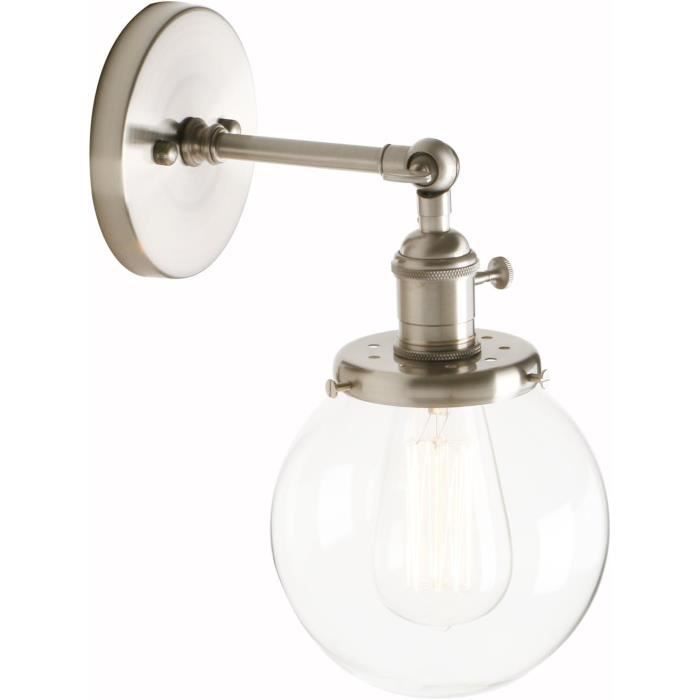 Applique Murale 2 Spots Vintage - Abat-jour Verre - Réglable - E27 Max 40W - Style Industriel - Chrome