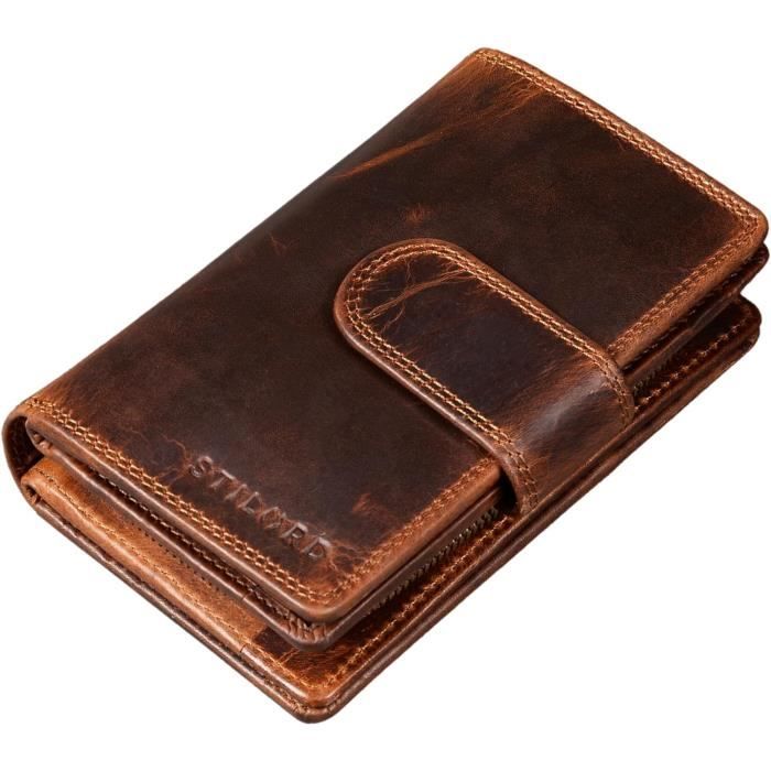 Portefeuille Femme Cuir Ciré PARVENZA - 21 Emplacements + RFID - Grand Format - Fermeture Pression - Élégant Et Sécurisé