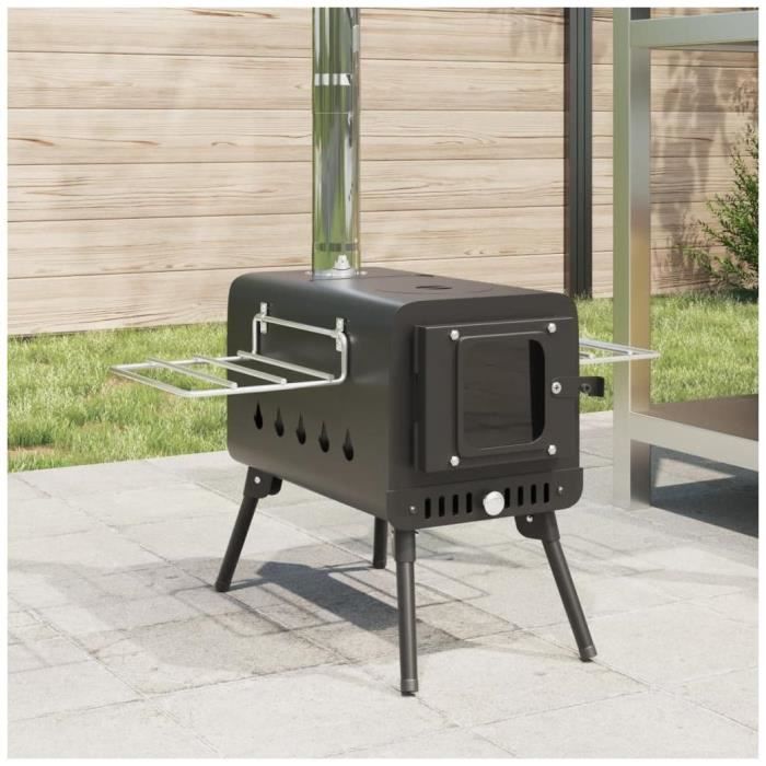 Poêle à bois de camping portable et pliable avec fenêtre latérale en verre, brûleur à bois avec cheminée en acier inoxydable, chauffage de tente pour la pêche sur glace  15