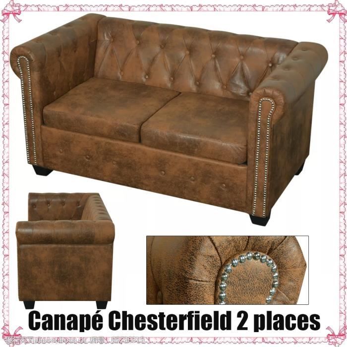 Canapé chesterfield 2 places 100% cuir Marron BRENTON