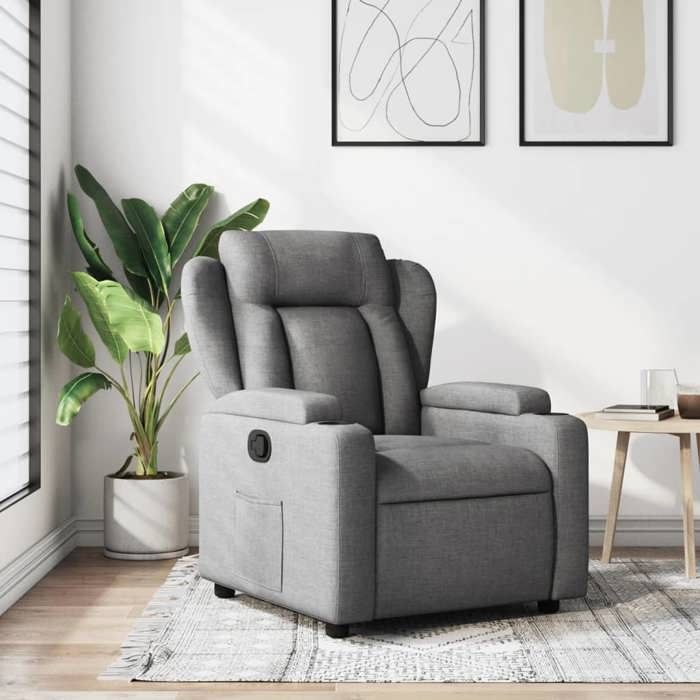 Fauteuil Inclinable électrique - Dossier Et Repose-pied Réglables Motorisés - Tissu Gris, Charge 110 Kg - Avec Porte-gobelets Et Poche - 6