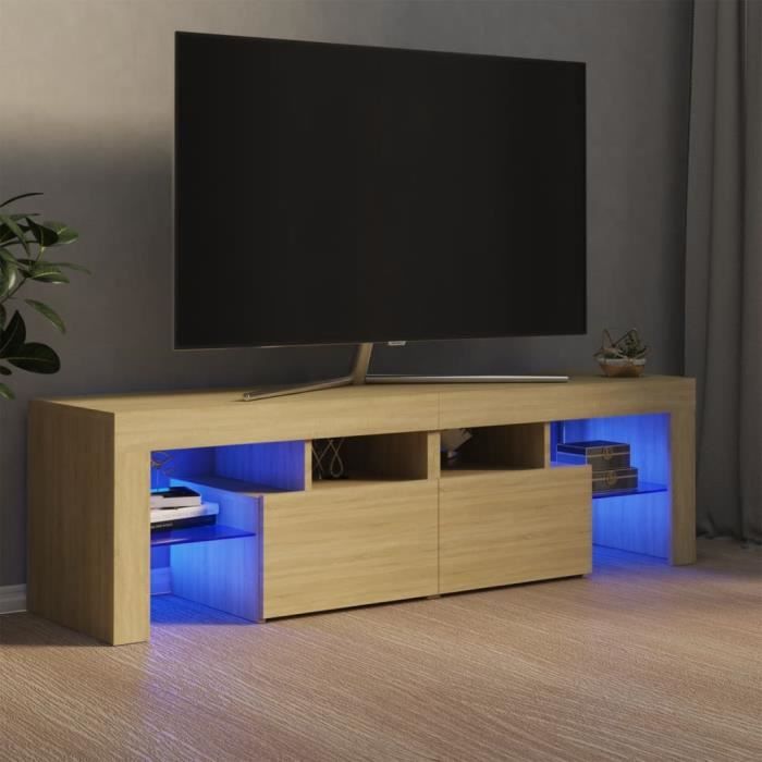 597®(MEUBLE) Meuble TV avec lumières LED - Banc TV Table Salon Contemporain - Chêne sonoma 140x365x40 cm