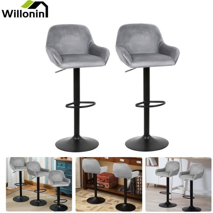 Tabouret de bar Dingxiang - Chaise haute de bar beige - Dossier Repose-Pieds - Lot de 4 - Tissu - 55*45*104 cm - Maison