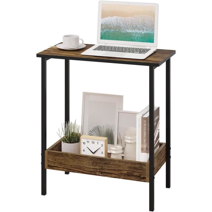 WOLTU Table BasseTable dAppoint Petite Table Industrielle Métal et Bois Artificiel 50x55x25cm Chêne Foncé W0ATT0036