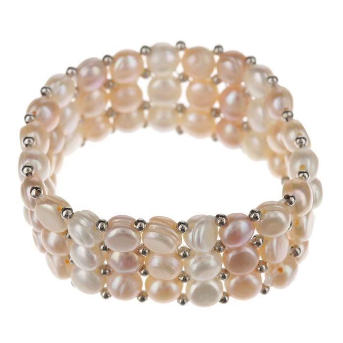 Bracelet Perles Nacre Et Laiton Avec Pierre - Longueur 18 Cm - Femme - Sans Marque