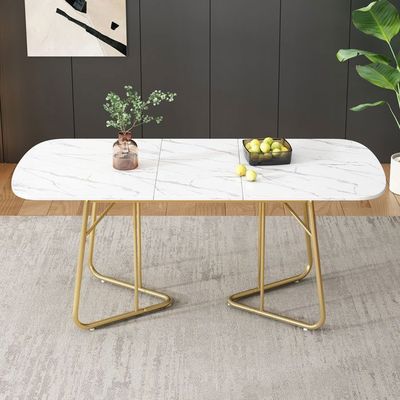 Mar.c.a. Design - Table Extensible En Métal Blanc Avec Plateau En Vitrocéramique, Table à Manger Design Pour Mobilier Moderne, Table De Cuisine 160 X 90 X 76 Cm + 2 Rallonges Latérales