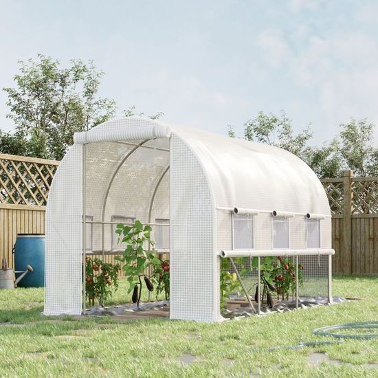 Outsunny Serre Tunnel De Jardin 1,8 X 1,8 X 2 M – Porte Zippée, Fenêtres En Maille, Cadre Acier Robuste Et Bâche PE Anti-UV Pour Légumes & Plantes