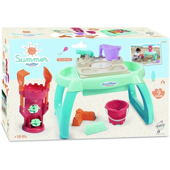 Table Sable Et Eau Ecoiffier – 3 Compartiments, Accessoires Inclus (tamis, Pelle, Moules), Dès 18 Mois, Fabriqué En France