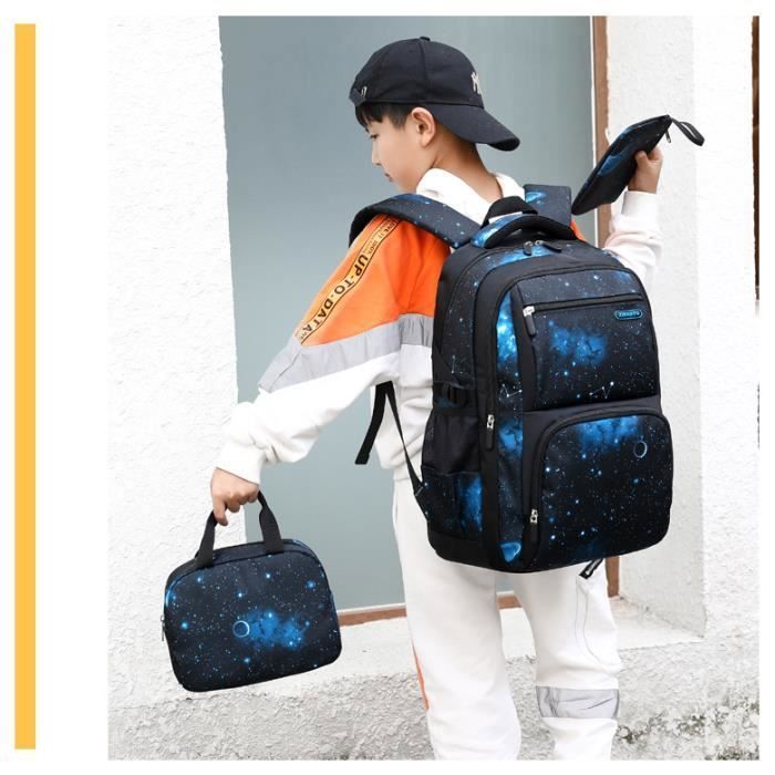 Cartable Enfant Garcon Sac a Dos Cartable Etudiants 8 9 10 11 12 13 14 Ans CE2 CM1 2 6E Style ciel etoile noir et bleu 4PCS Cdiscount Bagagerie Maroquinerie