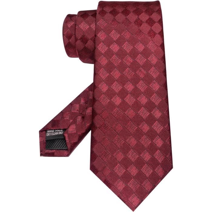 HISDERN Cravate Rouge Mariage Homme + Mouchoir + Pince à Cravate - Ensemble Élégant