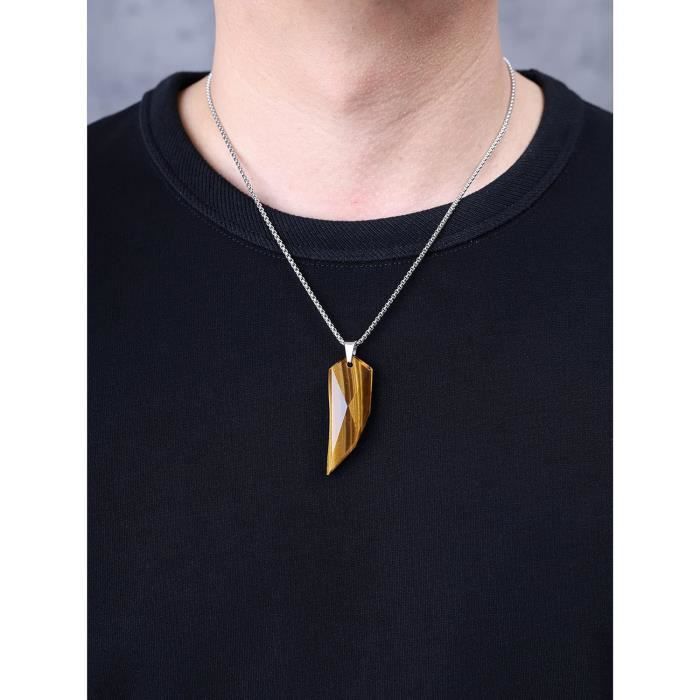Collier en acier inoxydable avec pendentif dent de loup
