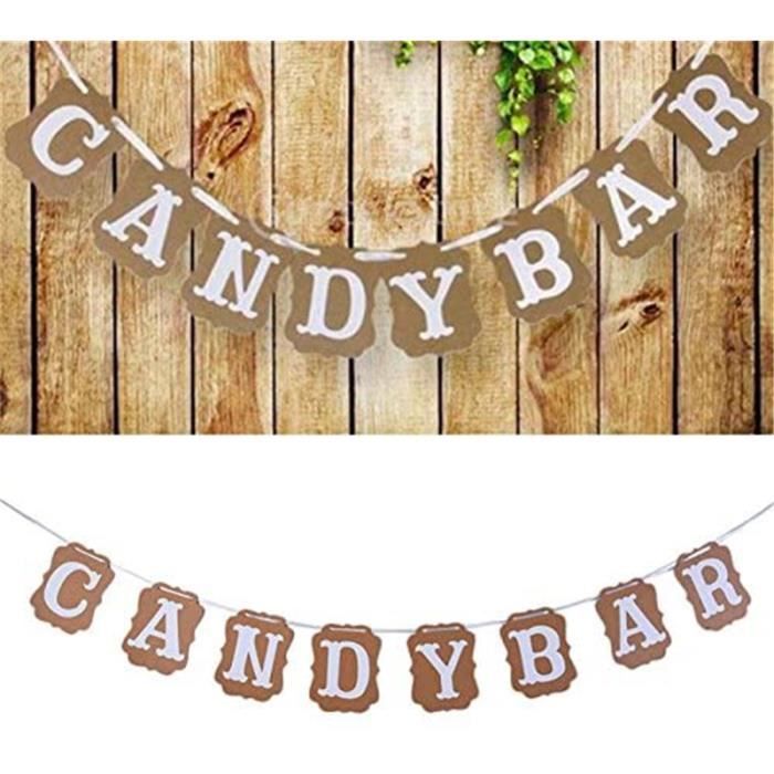 Guirlande Vintage Candy Bar + Fanions Jute – Décoration Mariage, Anniversaire, Photobooth 2,8 M