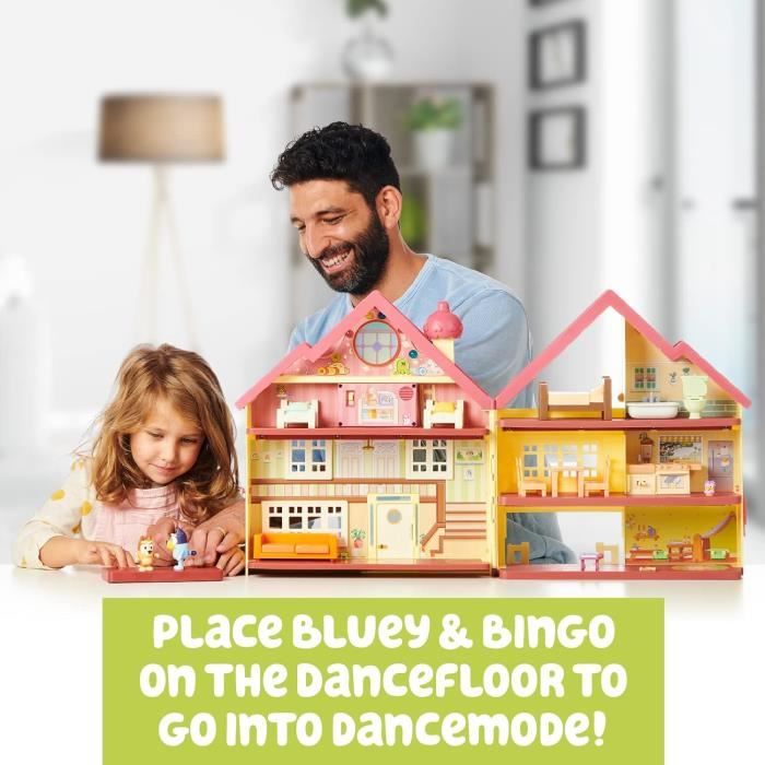 Bluey Petite Maison Compacte – Set Jeu 3 Pièces (Cuisine, Chambre, Salle De Bain) + Figurine Bluey & 5 Accessoires, Poignée Transport