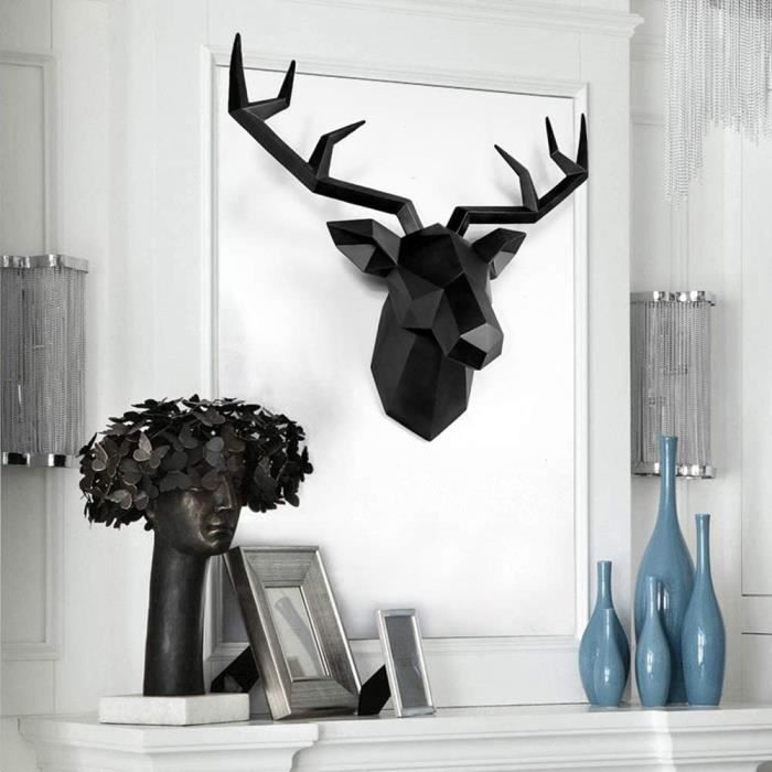 Smarten Arts Tête de cerf Décoration Murale Tête d'animal Art Décor Blanc Fausse Fourrure/Feutre/velouté Résine Tête de cerf Blanc avec Bois de décoration Murale Taille 40,6 x 31,8 x 19,1 cm