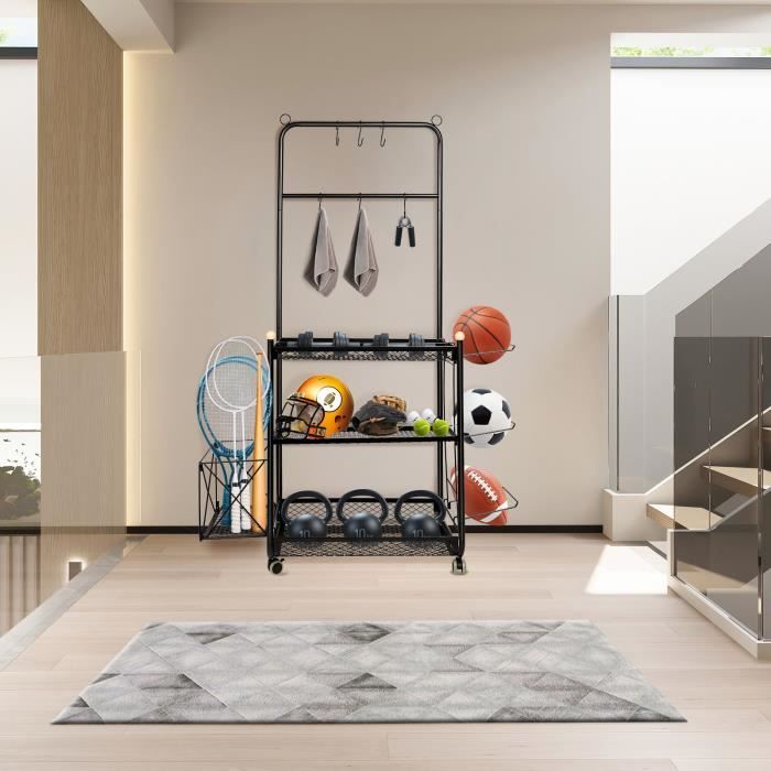 Support De Rangement Pour Ballons ZPONEED – 5 Bras, Étagères Réglables, Acier Inoxydable – Basket, Foot, Volley
