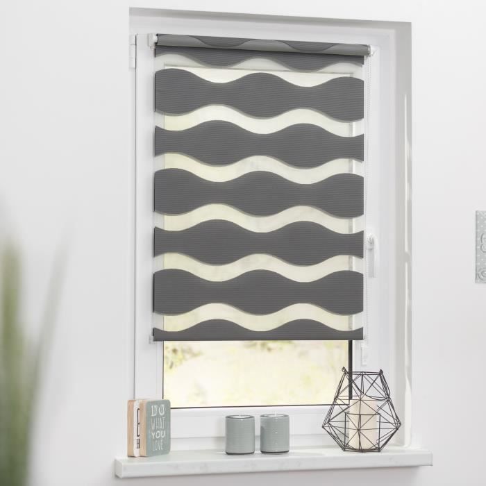 Estika Store Enrouleur Jour/Nuit Sans Perçage - Double Tissu Écru - 38x120cm - Pour Fenêtres