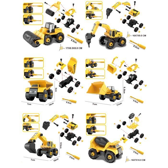 Eucomir – 4 En 1 Véhicules De Construction – Pelleteuse, Bulldozer, Rouleau – Dès 3 Ans, ABS