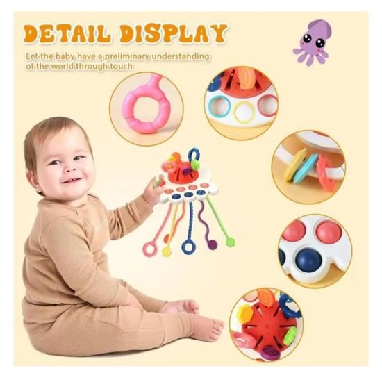 Jouet à Tirer Jumini – Cordon Silicone Alimentaire, Sensoriel, Bébé 6-12 Mois, 3 Façons De Jouer