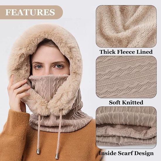 TAGVO Bonnet D’Hiver Femme Tricoté Avec Oreillettes Fourrure - Chapeau Trapper Chaud, Coupe-Vent & Réglable