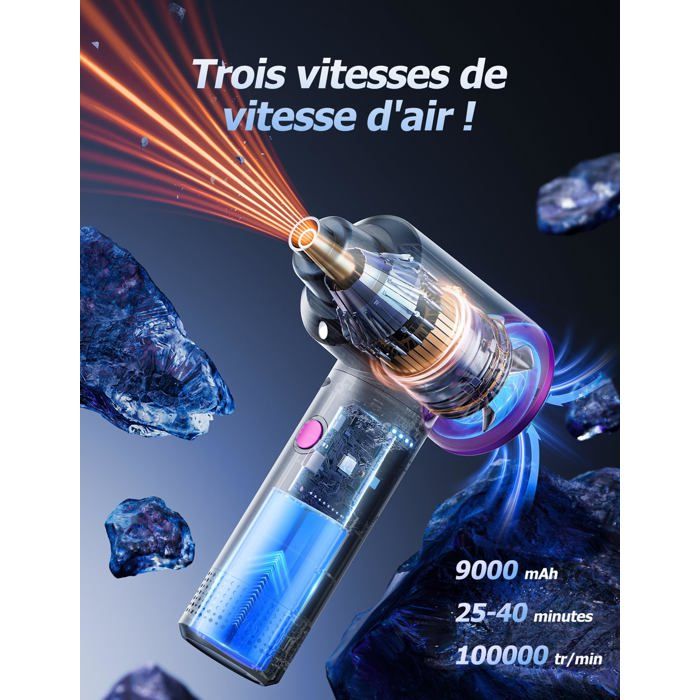 Souffleur D'air Comprimé Sans Fil 120 000 Tr/min - Batterie 7800 MAh, 3 Vitesses, Lampe LED, 8 Accessoires Pour Nettoyage PC, Clavier, Voiture