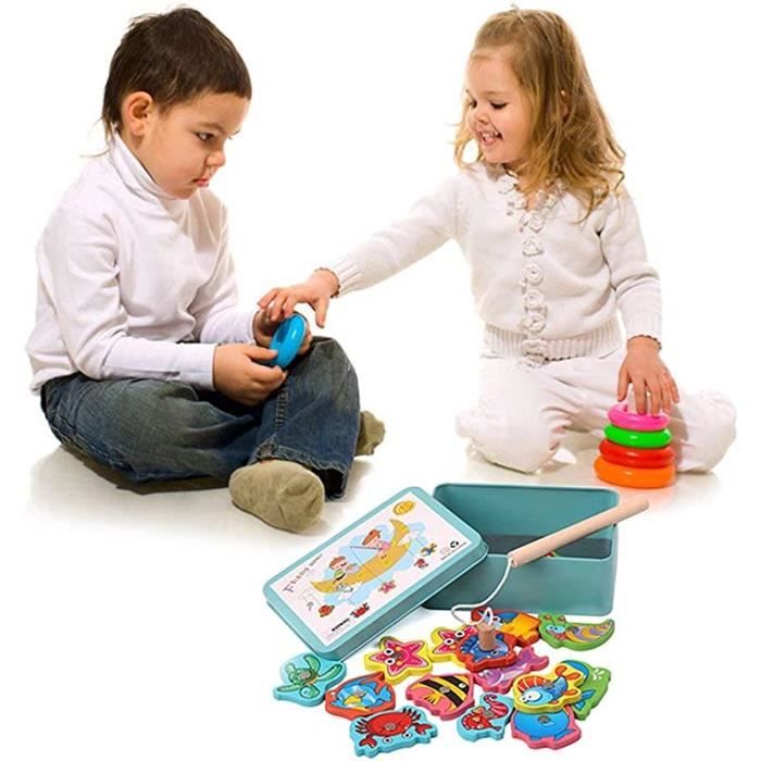 Jeu De Pêche Magnétique En Bois – 15 Poissons, Canne Incluse – Éducatif, Couleurs, Chiffres – Cadeau Fille Garçon Dès 2 Ans