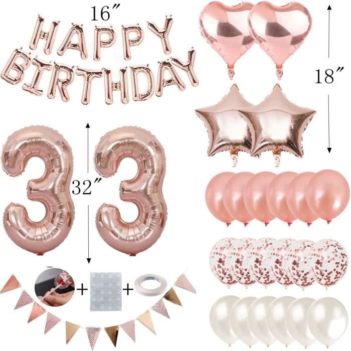 Ballons 36e Anniversaire Deco Femme Or Rose+guirlande Joyeux