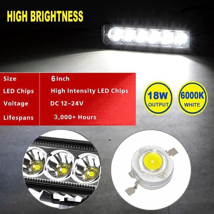 2x 18W 1620LM Lampe de travail 6 LED barre de phares antibrouillard pour  camion voiture tout-terrain moto