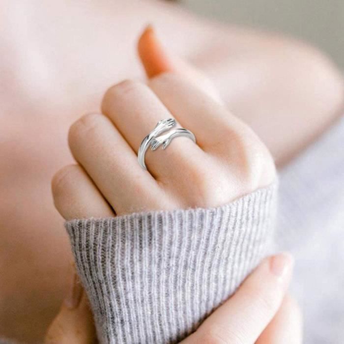 Argent Amour Hug Mains Ouvertes Bijoux Bague pour Femmes Hommes Mains Hugging Bague en Argent reglable Donne Moi Une etreinte Bague Achat vente montre bague Cdiscount