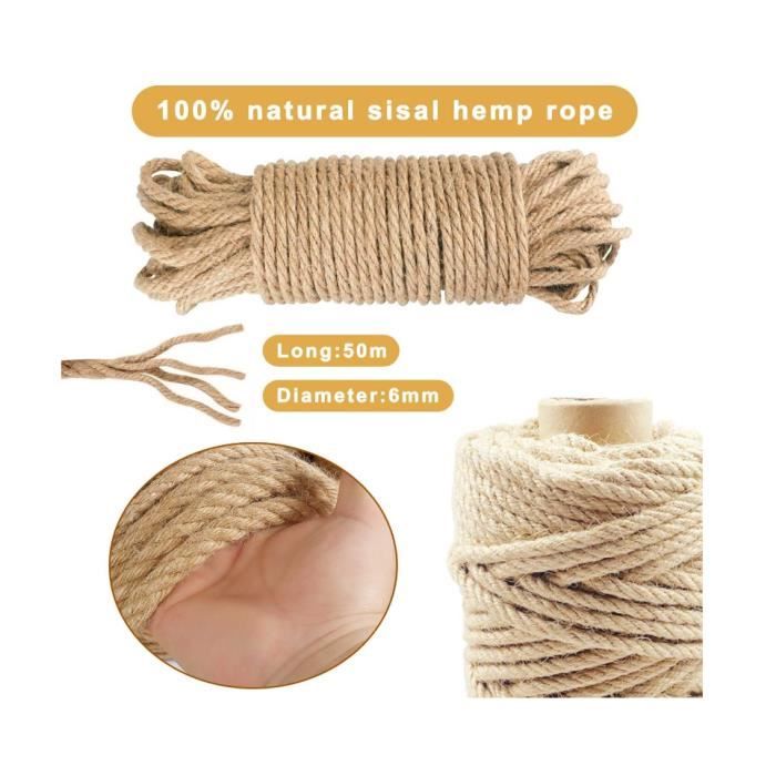 Corde De Sisal Naturel Pour Arbre à Chat - 2 Rouleaux De 50m (6mm), 100m Total, Pour Griffoir Et Bricolage - 4