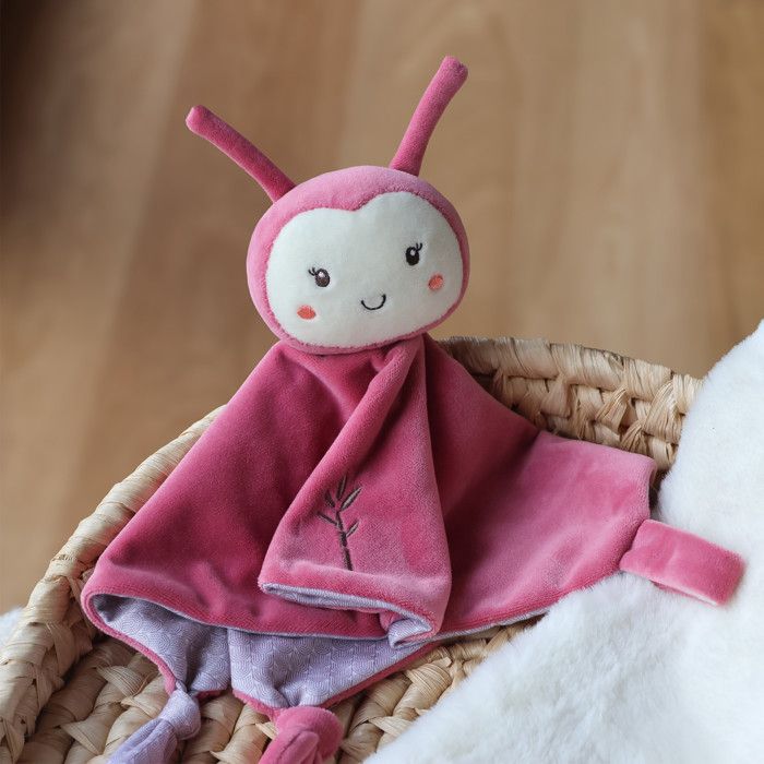 Gipsy Toys – Carre Doudou Coccinelle – Gamme « Bamboo » - 24 CM S/Carte – Rose ET Gris– 1ER Age Gipsy Toys – Carre Doudou Coccinelle – Gamme « Bamboo » - 24 CM S/Carte – Rose ET Gris– 1ER Age