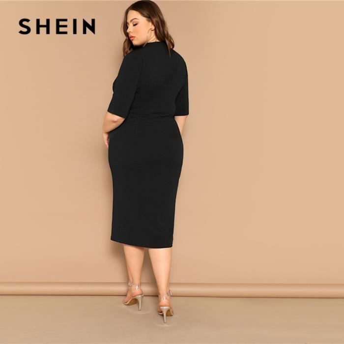 Robe SHEIN chic noir grande taille col montant crayon solide robe