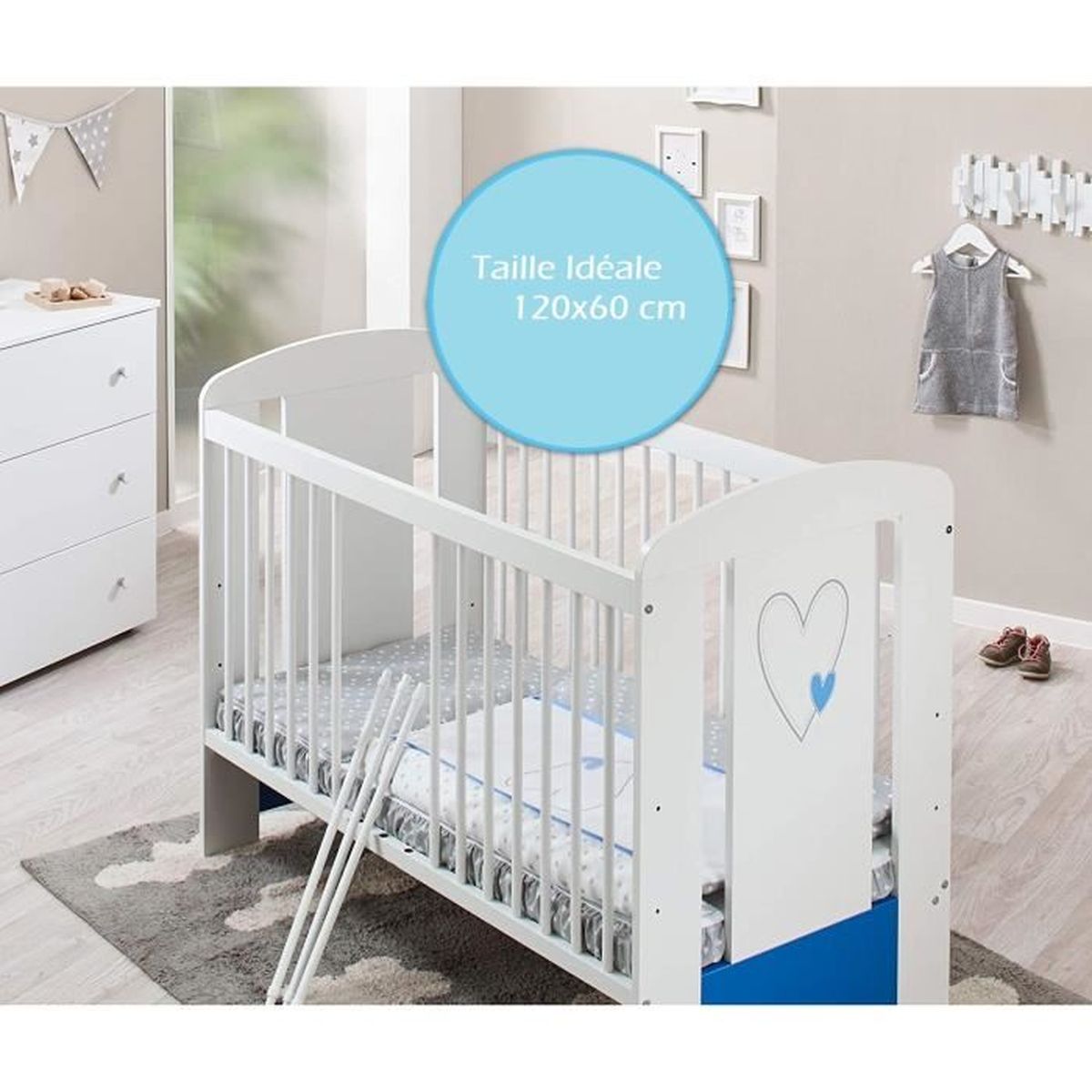 Set de lit Berceau bébé lit bébé cododo 120 x 60 cm hibou bleu Commode à langer bébé 3 tiroirs Matériel de haute qualité 