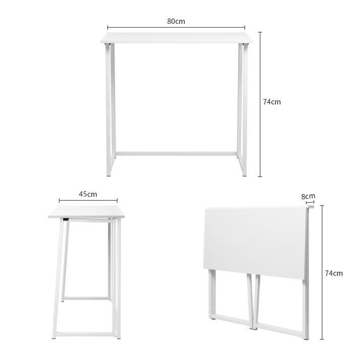 Dripex Table de Bureau Pliante Bureau Informatique Pliable Petit Table  d'Ordinateur pour Bureau Domicile 80 x 45 x 74 cm - Blanc : :  Cuisine et Maison