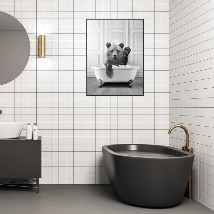 GHJKL Set Tableaux Salle De Bain Animaux Noir Et Blanc - Décoration Vintage Toile