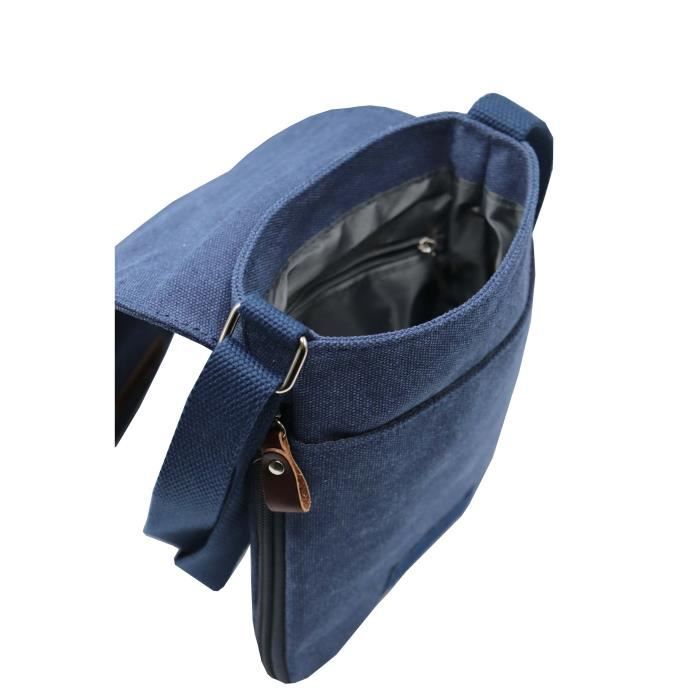 Sac Bandoulière KATANA Toile Et Cuir - 21x17x2cm, Extensible, Multiple Poches, Unisexe
