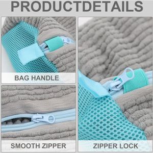 OWYELO Lot De 2 Sacs Lavage Chaussures En Polyester, Fermeture Anti- Dérapante + Poche Latérale Pour Semelles, Réutilisables Machine à Laver, Protection 360°, Blanc